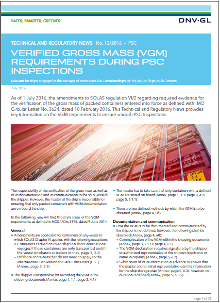 DNVGL VGM requirements for PSC